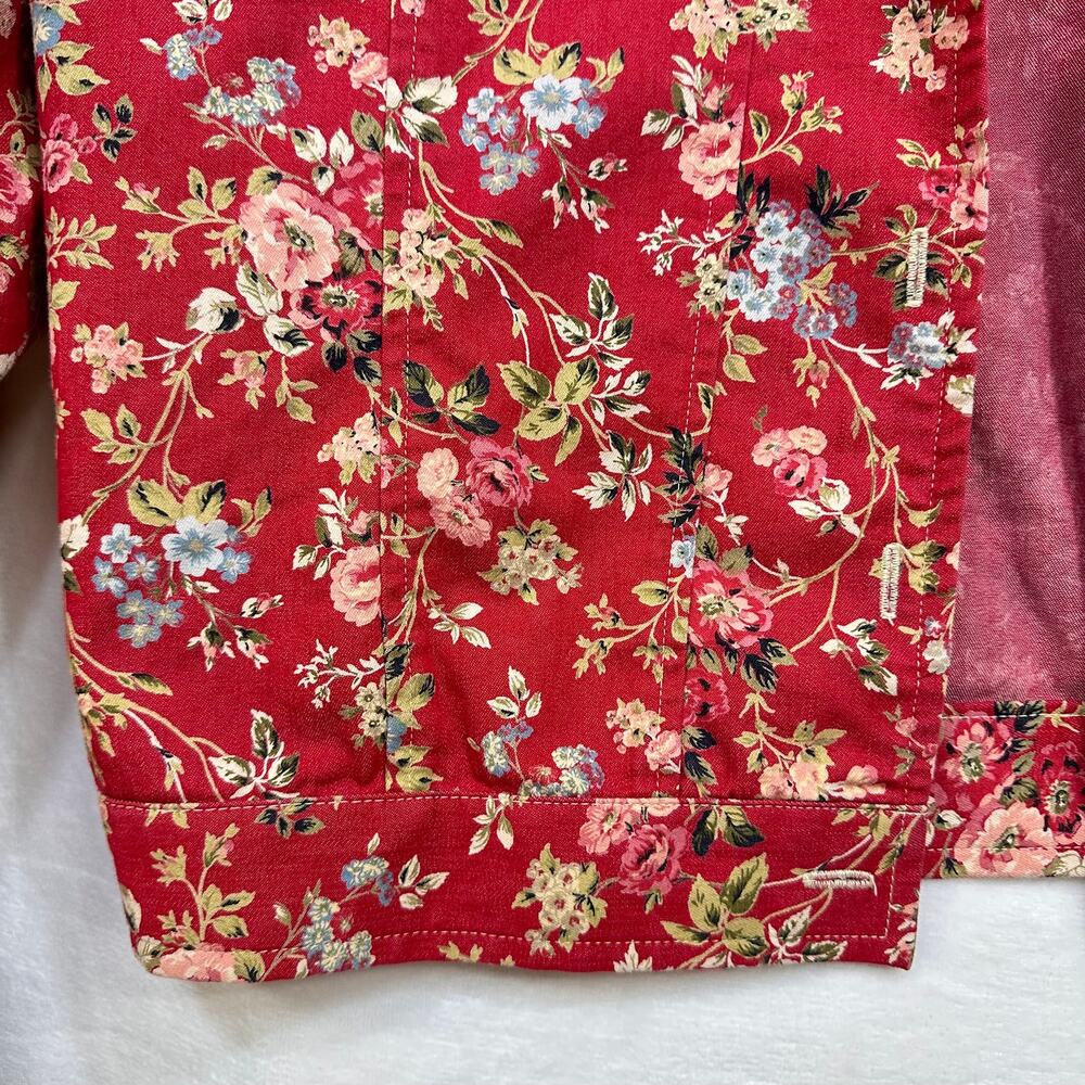 Retro Buttoned Red Floral Long Sleeve Jacket Blazer‎ Medium Printed Boho Cottage - Picture 5 of 12